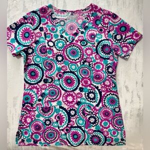 Med Couture Vibrant Floral Scrub Top